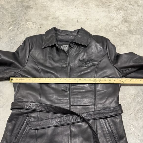 Rare Corvette Leather Belted Jacket Embroidered Button Black Jacket Large Womens - Picture 3 of 7